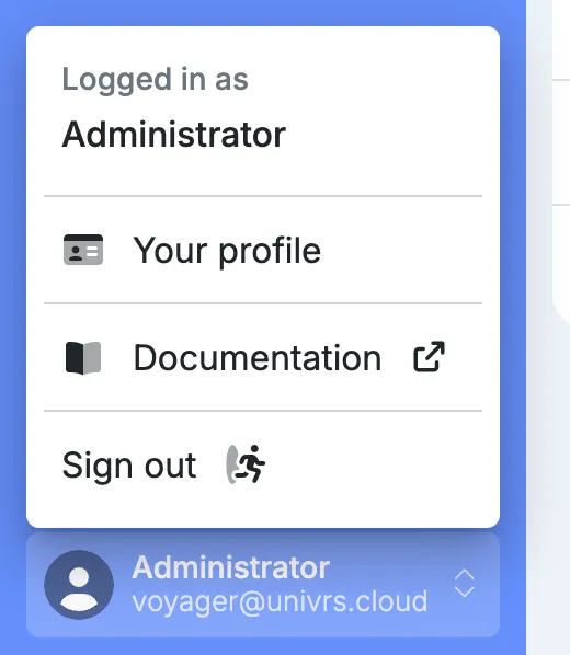 The account menu