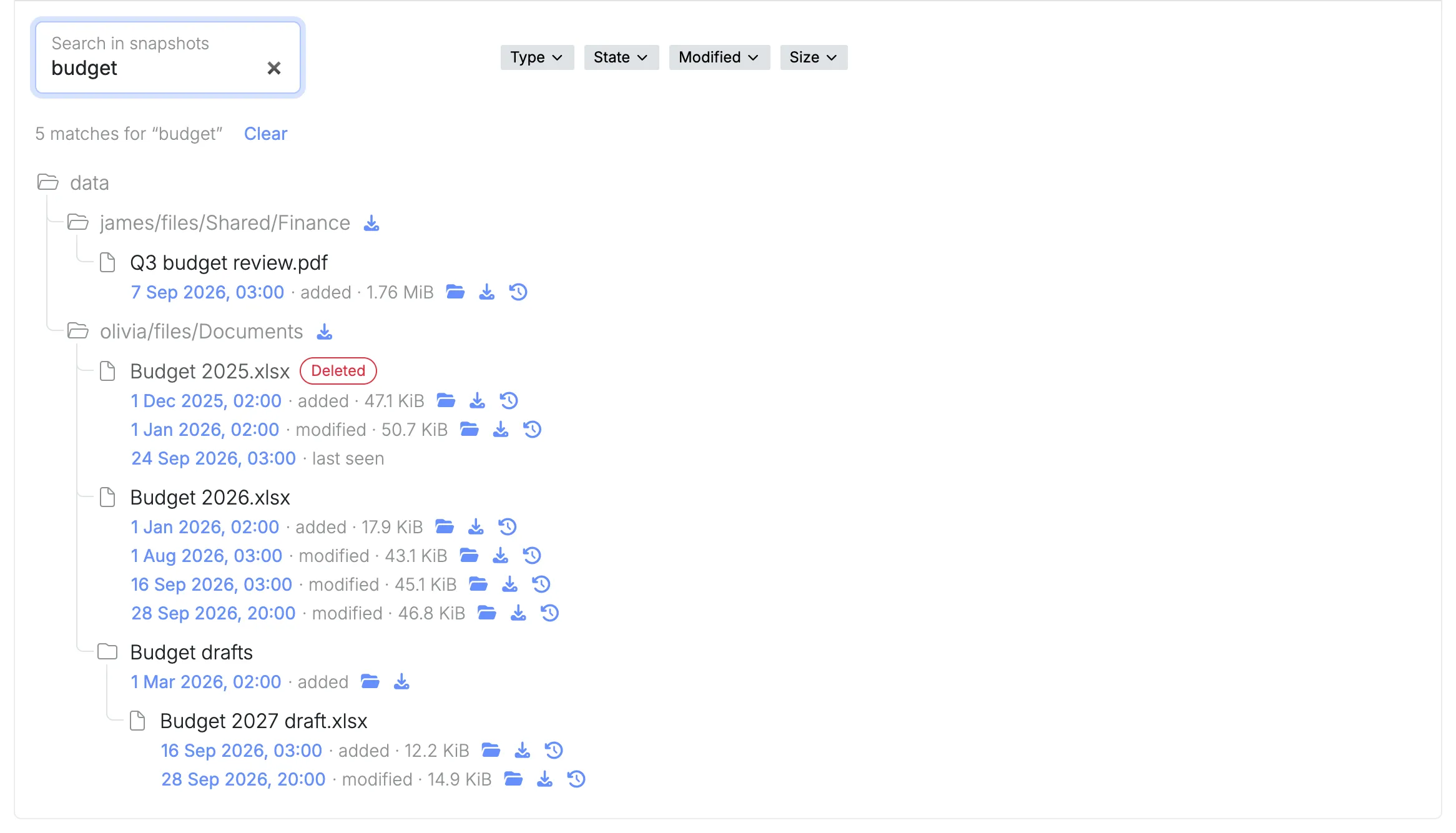 Searching Nextcloud’s snapshots for “budget”