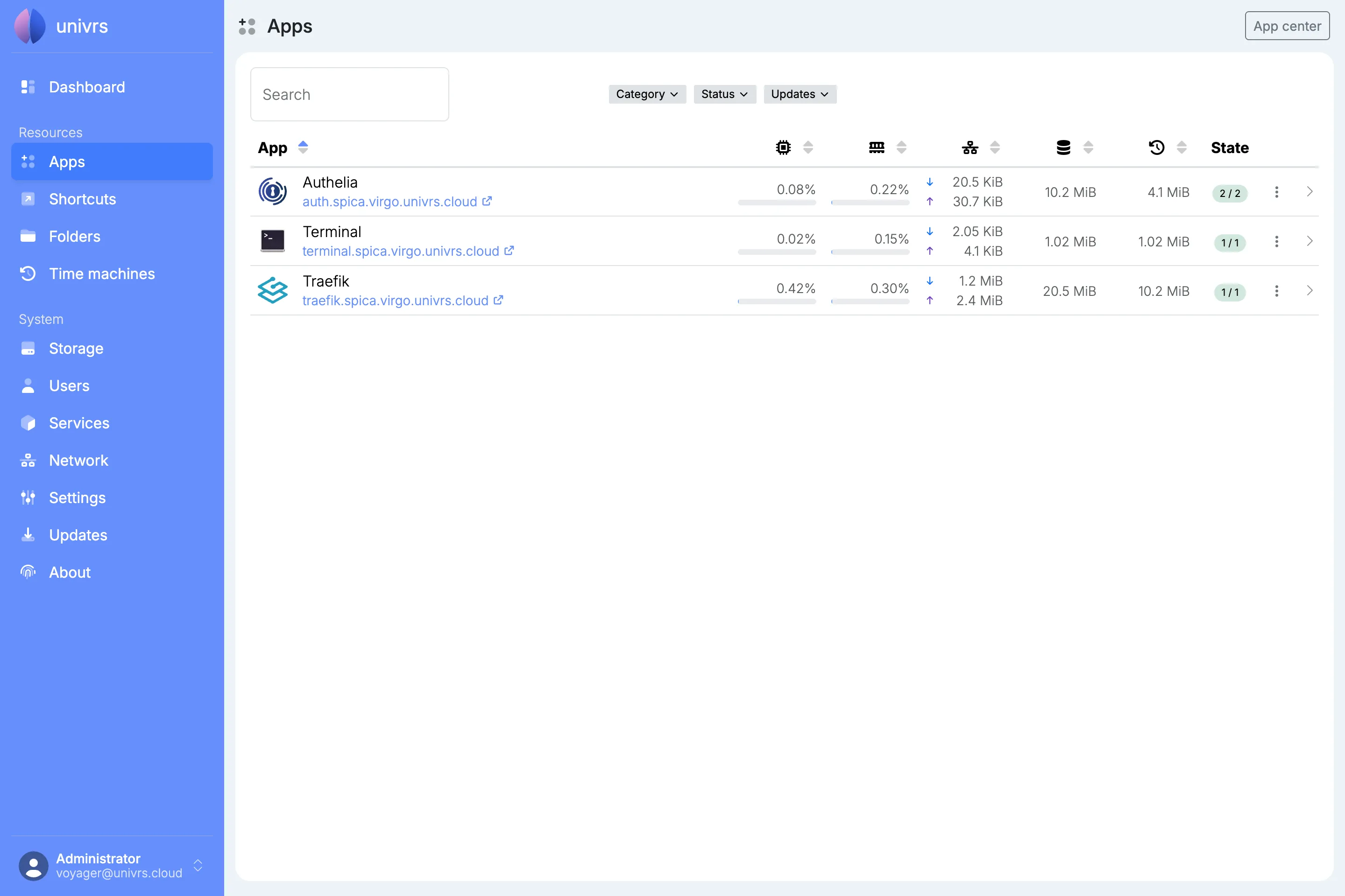 The Apps page