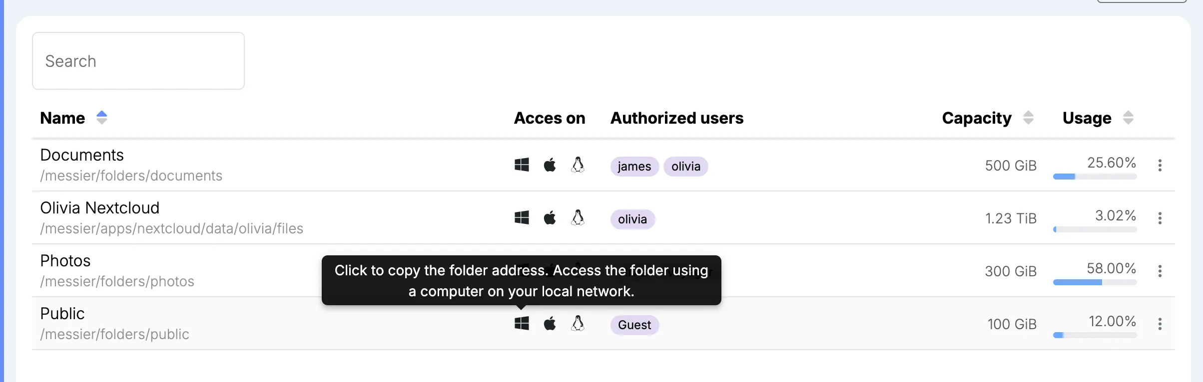 Copying a folder’s address