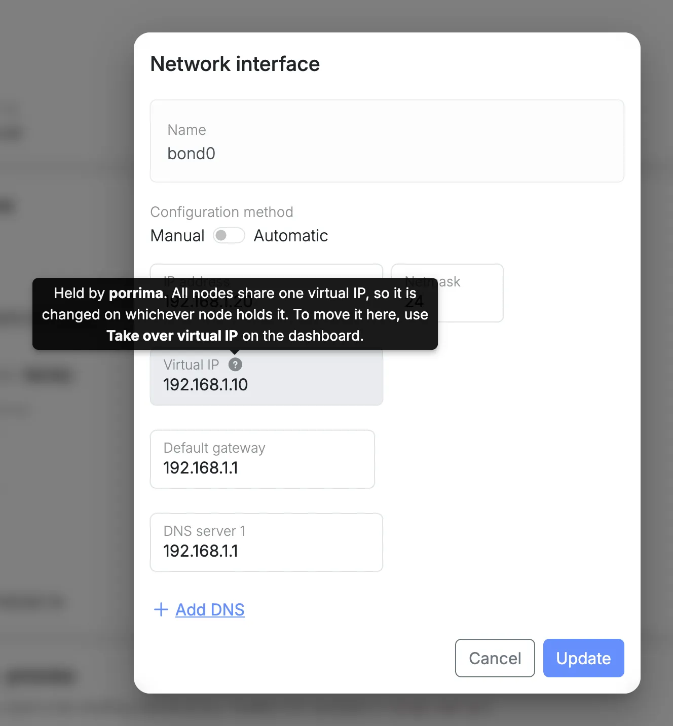 The virtual IP locked on a node on standby