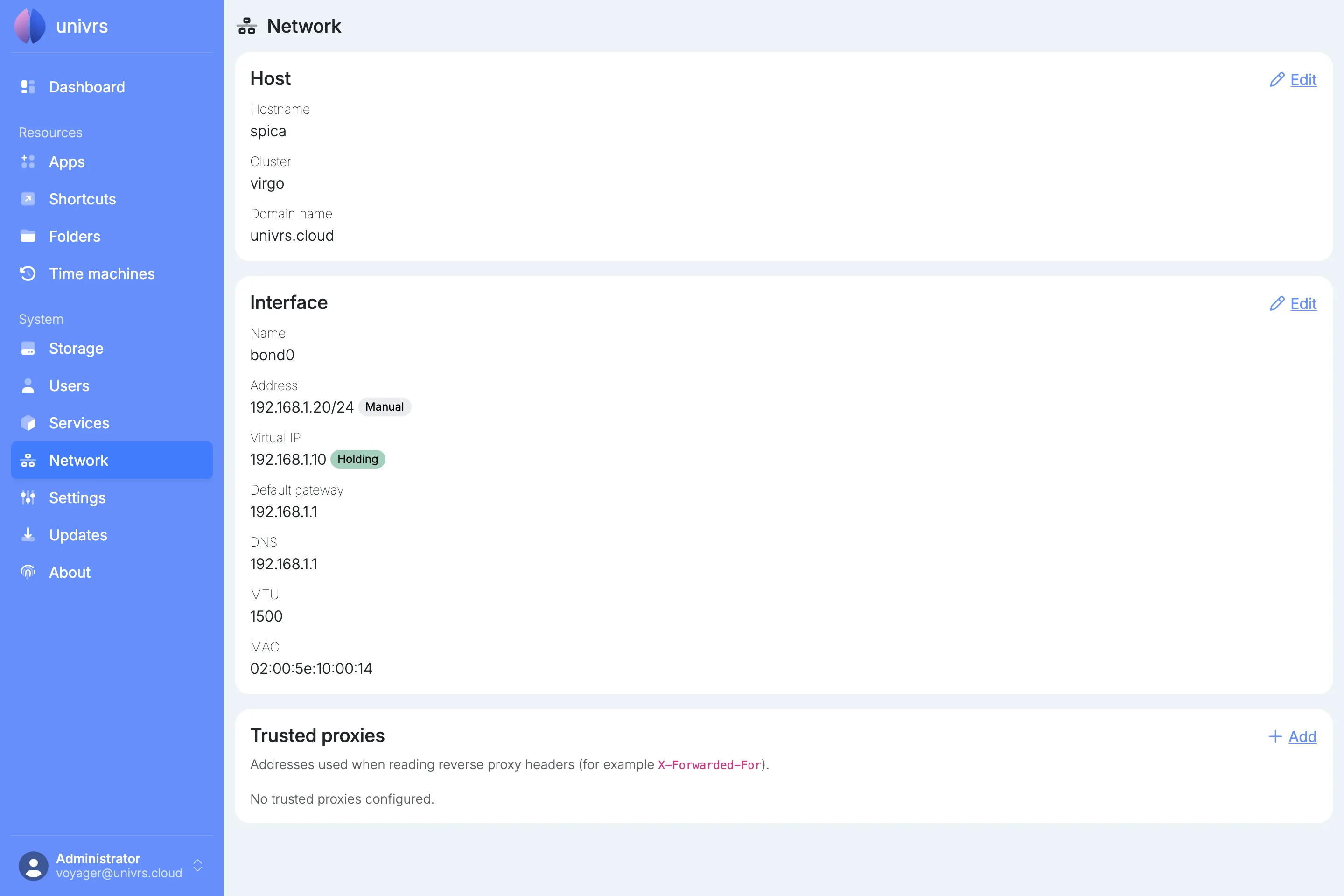 The Network page