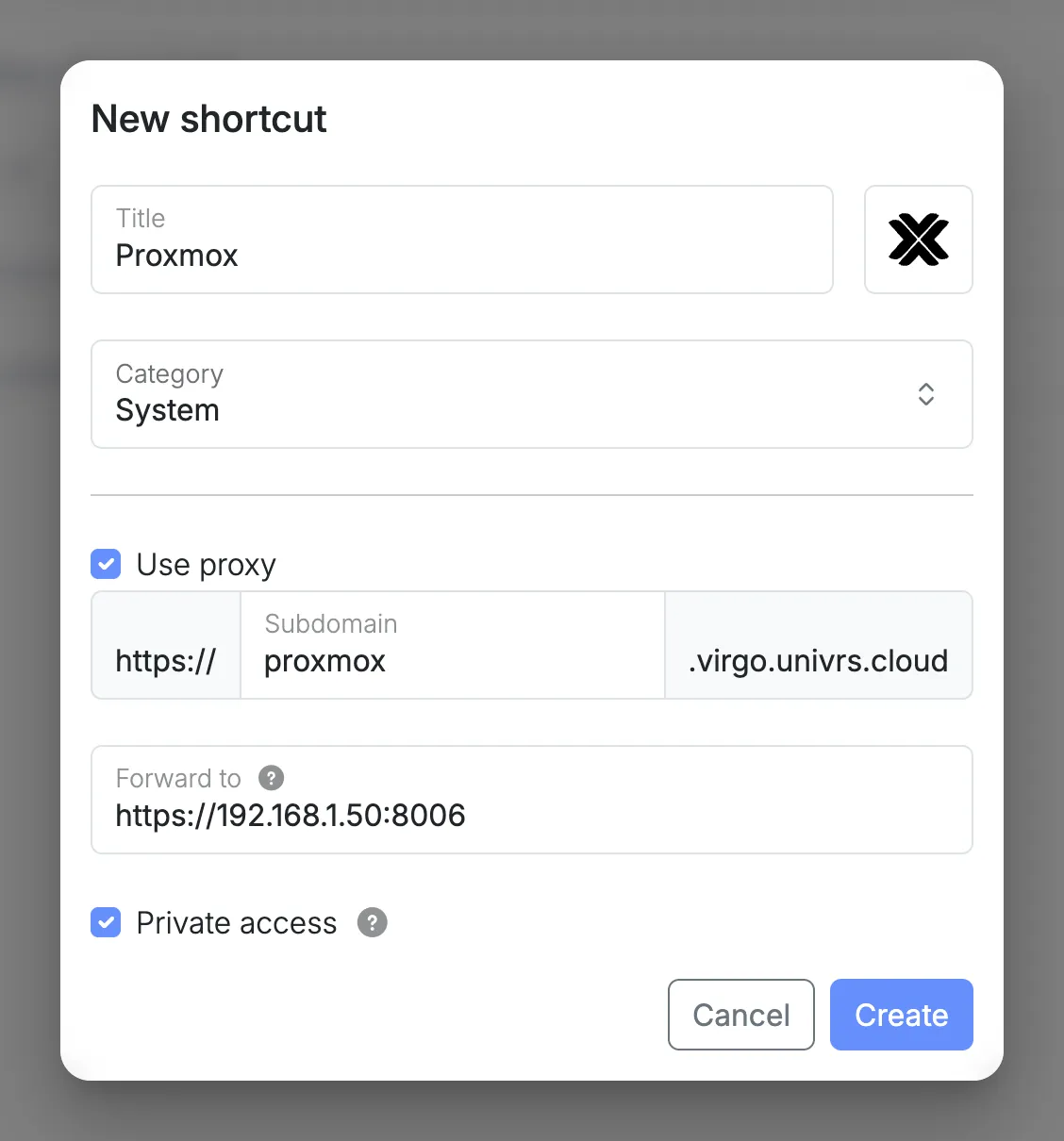 Adding a shortcut through the node