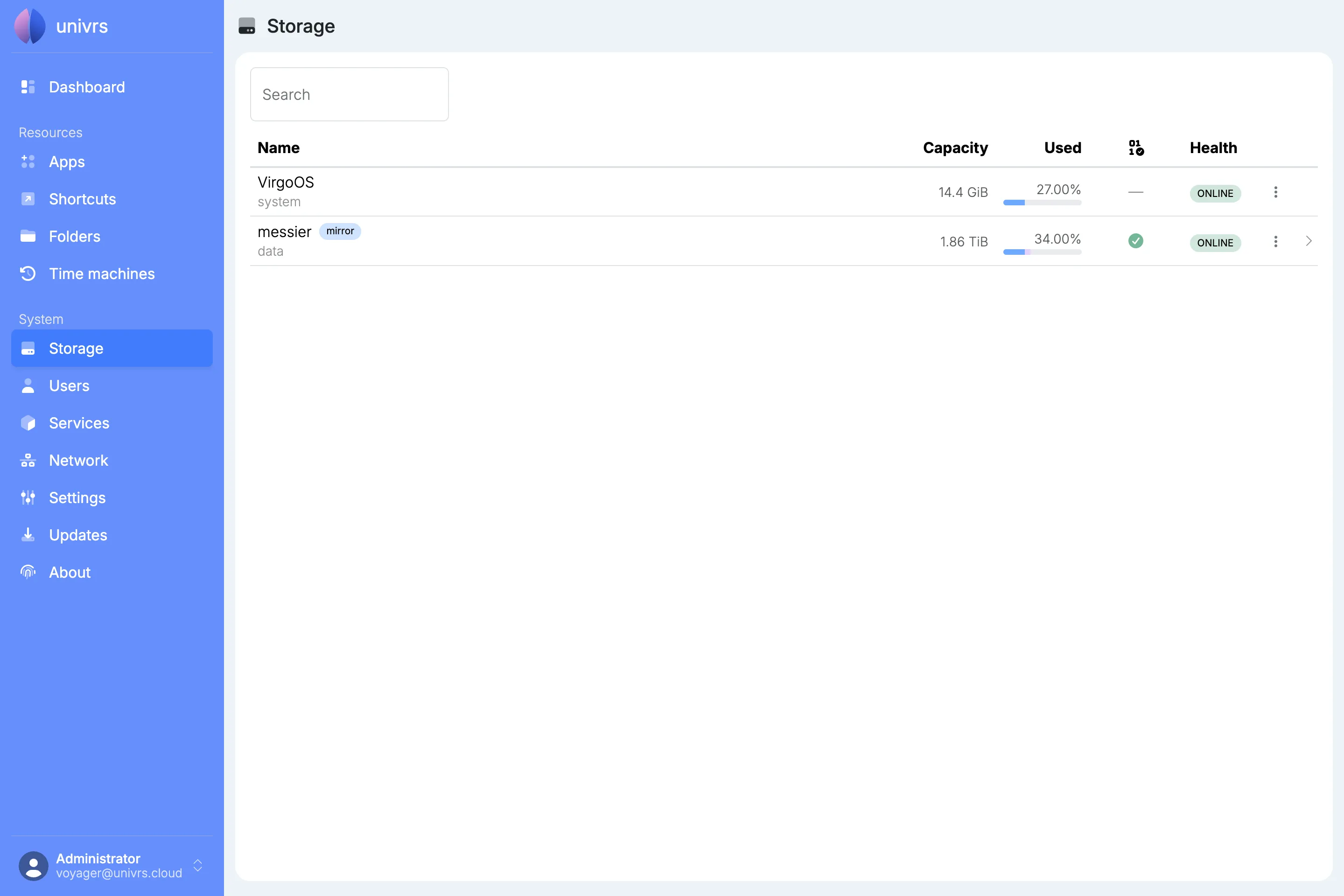 The Storage page