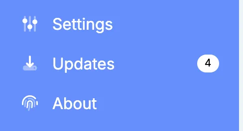 Updates in the menu, with 4 updates available